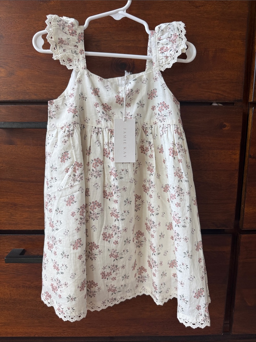 Jamie Kay NWT 3T Girls Cream Cotton Dress with Floral Print Elodie Selena Blush